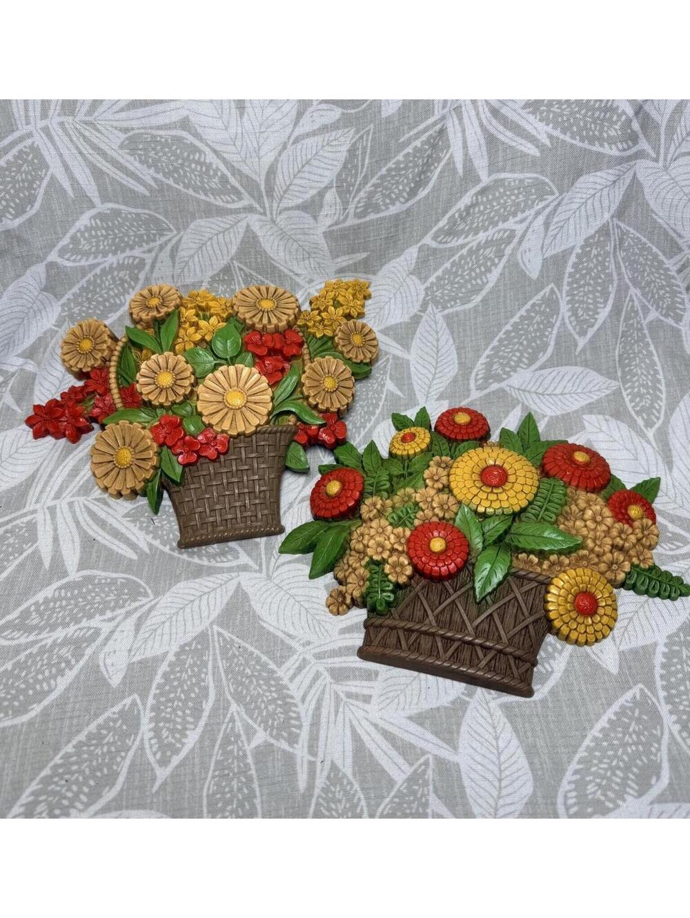 Vintage Syroco Floral Wall Plaques Set of 2 - 1975 Mid-Century Cottagecore Decor
